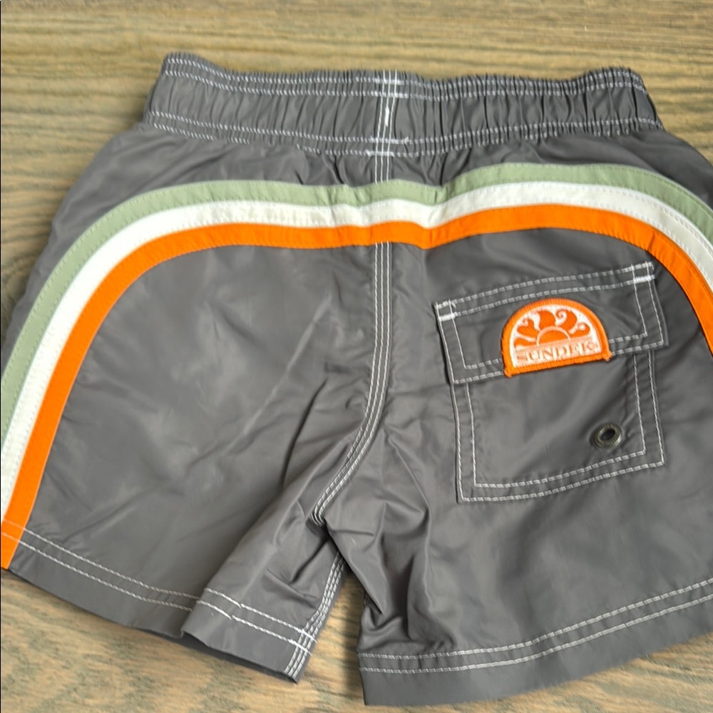 Sonoma Gray Swim Shorts with Orange and Green Accents